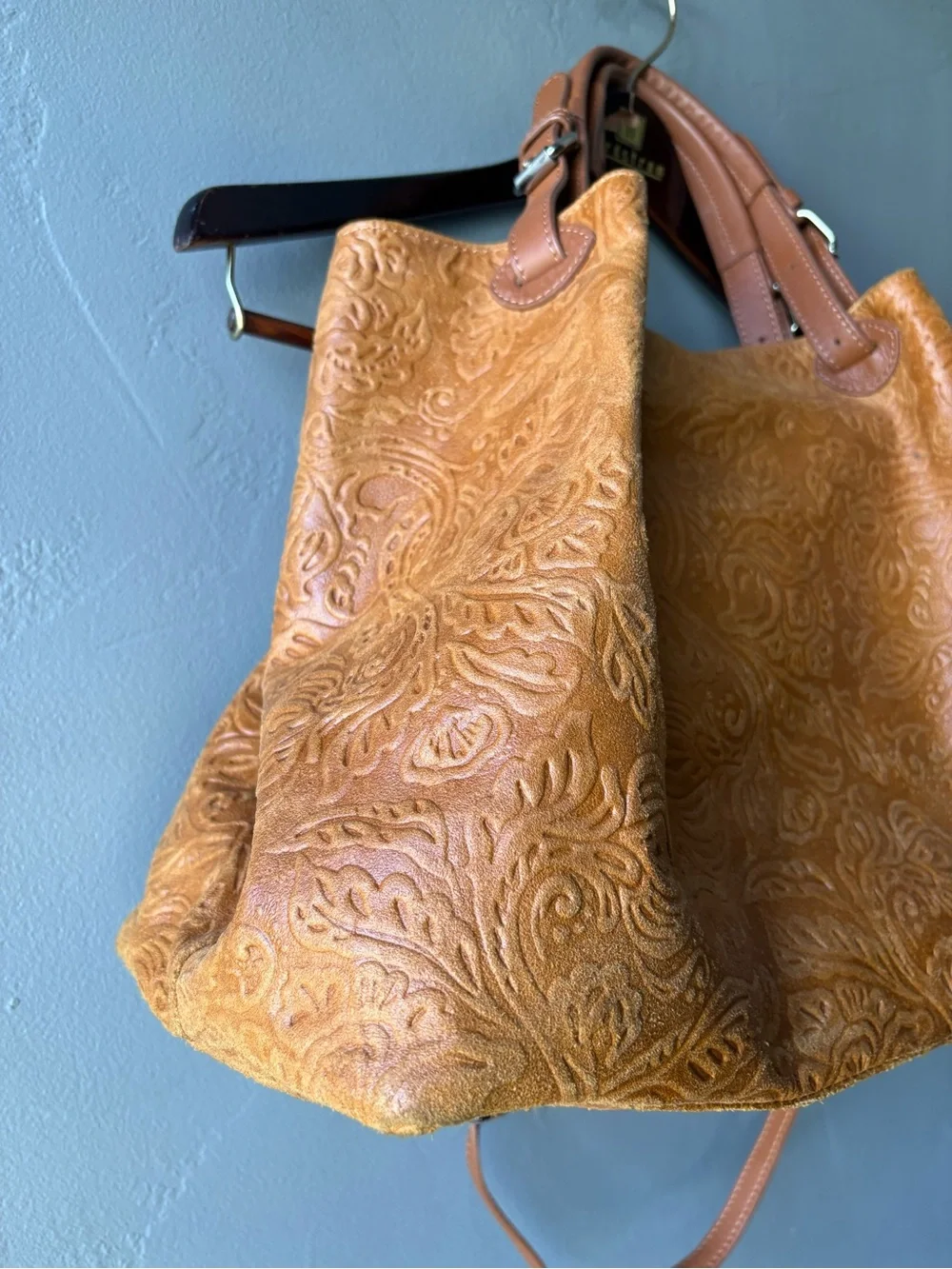 Isadora of Florence Large Tooled Italian Leather Tote Bag